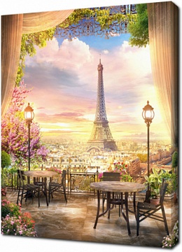 Терраса кафе с видом на Эйфелеву башню