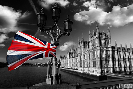 Фотообои Здание парламента Лондона с флагом Англии