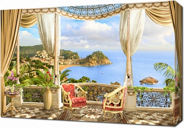 Балкон с видом на море в классическом стиле