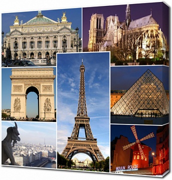 Коллаж Достопримечательности Парижа. Франция