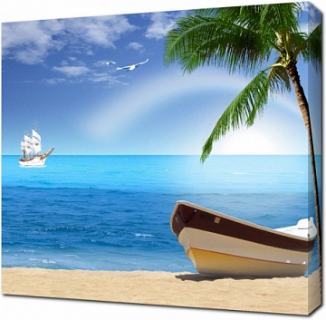 Лодка у пальмы на берегу