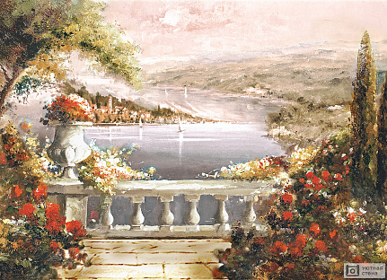 Живописный балкон с цветами у моря