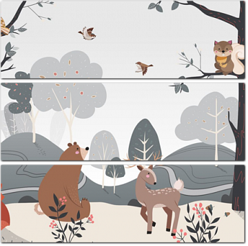 Животные в лесу в скандинавском стиле