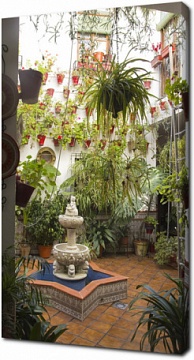 Андалузский внутренний дворик с фонтаном и растениями