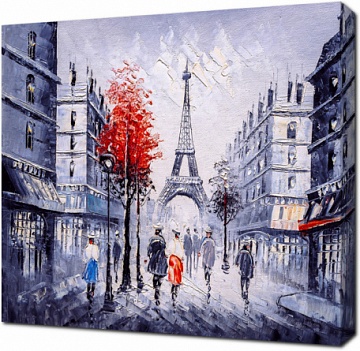 Улицы Парижа. Картина маслом с акцентом нескольких цветов