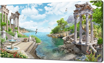 Терраса с видом на море с античными колоннами