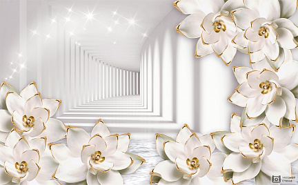 3D Белый тоннель и цветы