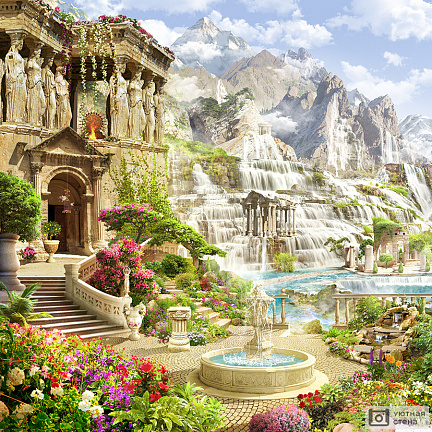 Удивительный сад с водопадами