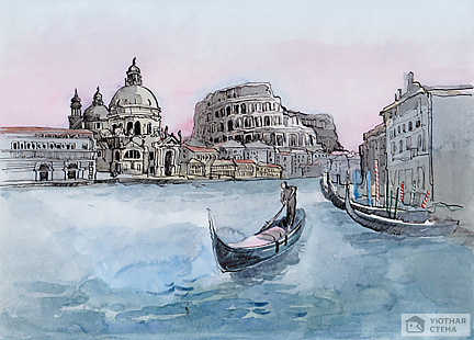 Фотообои Мужчина плывущий на лодке в Венеции