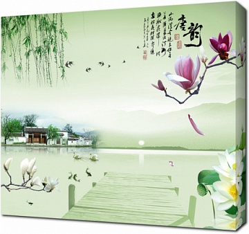 Китайский пейзаж с цветами