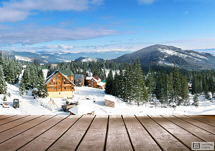 Терраса с видом на зимний пейзаж