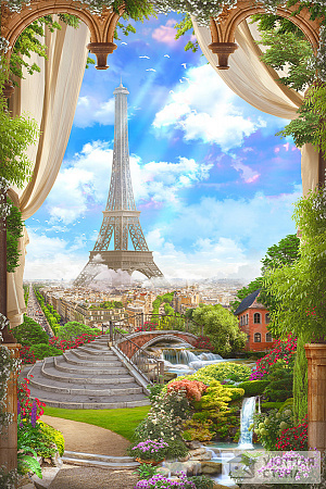 Фотообои Парижская фреска с видом на Эйфелеву башню