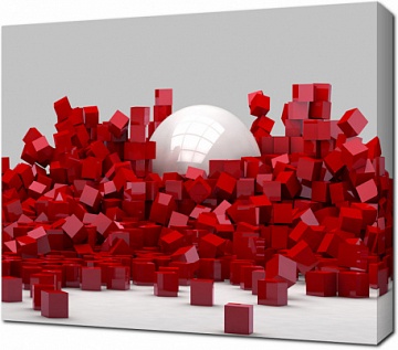 Красные кубы и белый шар 3D