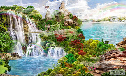 Фотообои Таинственный водопад с озером у моря