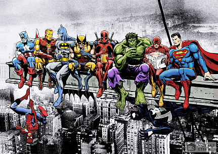 Супергерои из комиксов на небоскребе