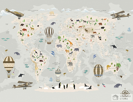 Детская карта с воздушными шарами и животными