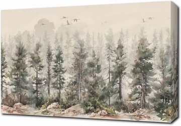 Туманный акварельный лес