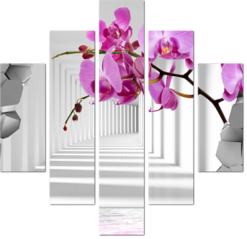 3D орхидея и пробитая стена с туннелем
