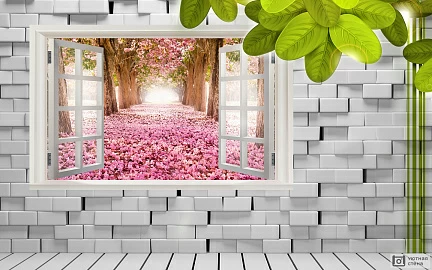 3D окно в цветущий парк