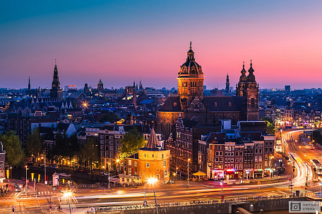 Фотообои Амстердам на закате. Нидерланды