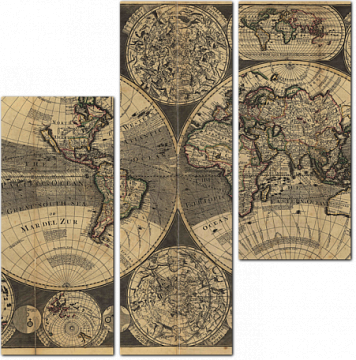 Винтажная карта мира. 1702 год