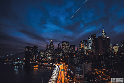 Фотообои Набережная ночного города с небоскребами