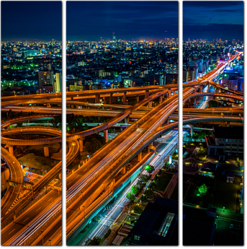 Ночные автомагистрали города Осака. Япония