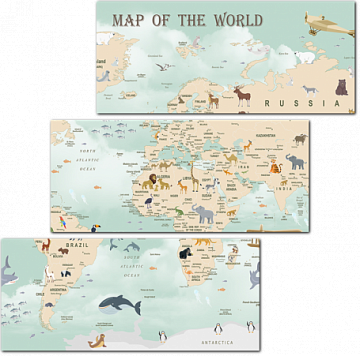 Карта мира с самолетами и животными