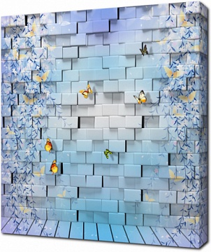 3D бабочки на кирпичной стене