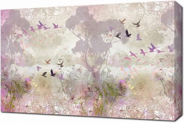 Фреска поляна с птицами