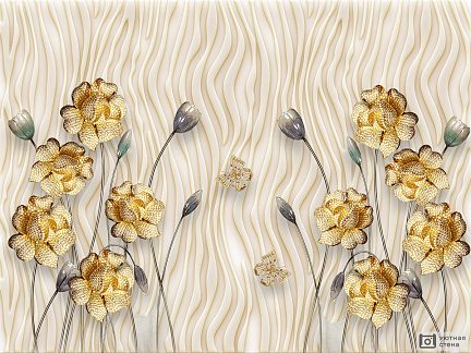Золотистые цветы на 3D фоне