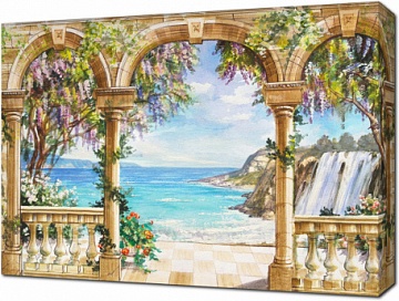 Нарисованная терраса с видом на море