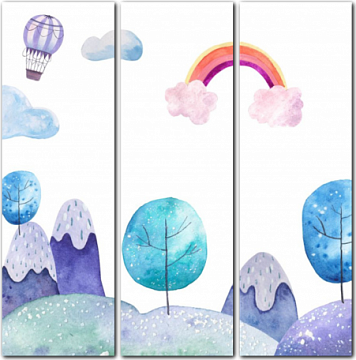 Детские акварельные иллюстрации с воздушными шарами