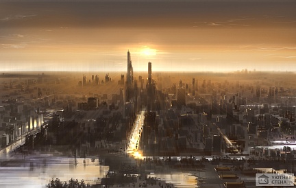 Фотообои Восход над городом будущего