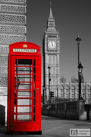 Фотообои Телефонная будка на фоне Вестминстерского дворца Лондона