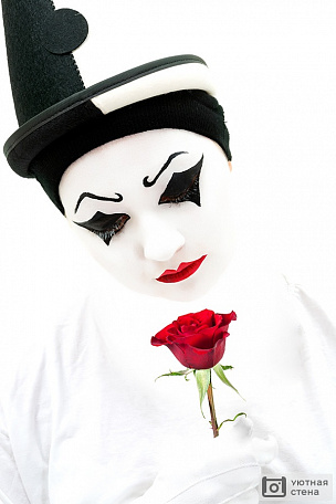 Высококонтрастное изображение белого Пьеро с красной розой