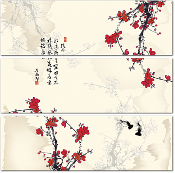 Ветви сакуры с китайскими иероглифами
