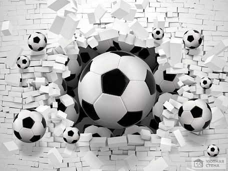 Футбольные мячи сквозь кирпичную стену