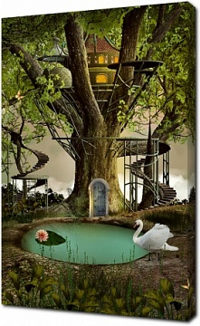 Домик на дереве у пруда