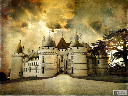Таинственный замок Шомон на закате -На художественную картину, Франция