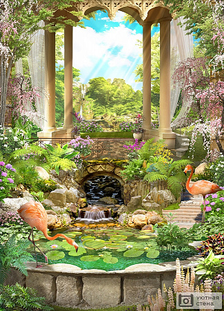 Сказочный сад с розовыми фламинго