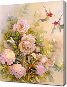 Колибри у букета с цветами