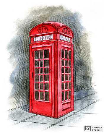 Рисунок красной телефонной будки Лондона