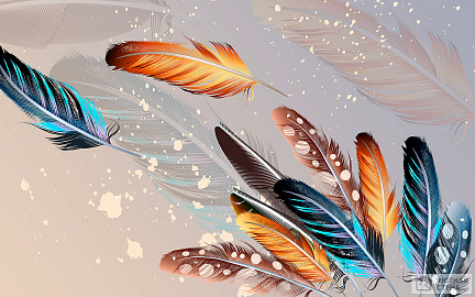 Разноцветные перья на бежевом фоне