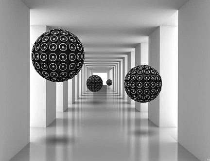 3D Темные шары, летящие в туннеле