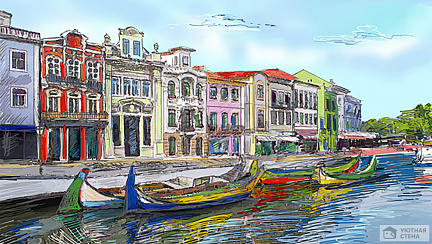 Разноцветные лодки вдоль набережной
