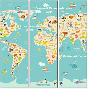 Карта мира детям с животными