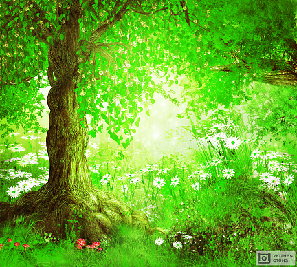 Зеленое цветущее дерево
