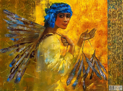 Абстрактная картина девушки с перьями