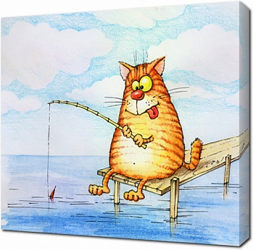 Кот рыбачит на пирсе